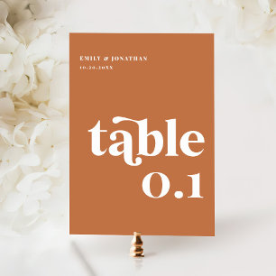 Burnt Orange Boho Retro 70s Wedding Table Number
