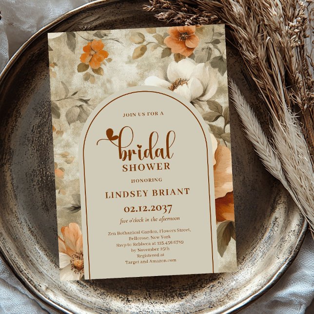 Burnt Orange Boho Style Bridal Shower Invitation (Burnt Orange Boho Style Bridal Shower Invitation)