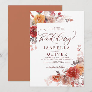 Burnt Orange Boho Terracotta Burgundy Wedding Invi Invitation