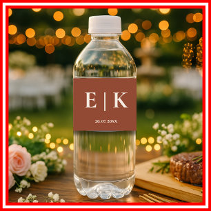 Burnt Orange Boho Terracotta Rustic Wedding Water Bottle Label