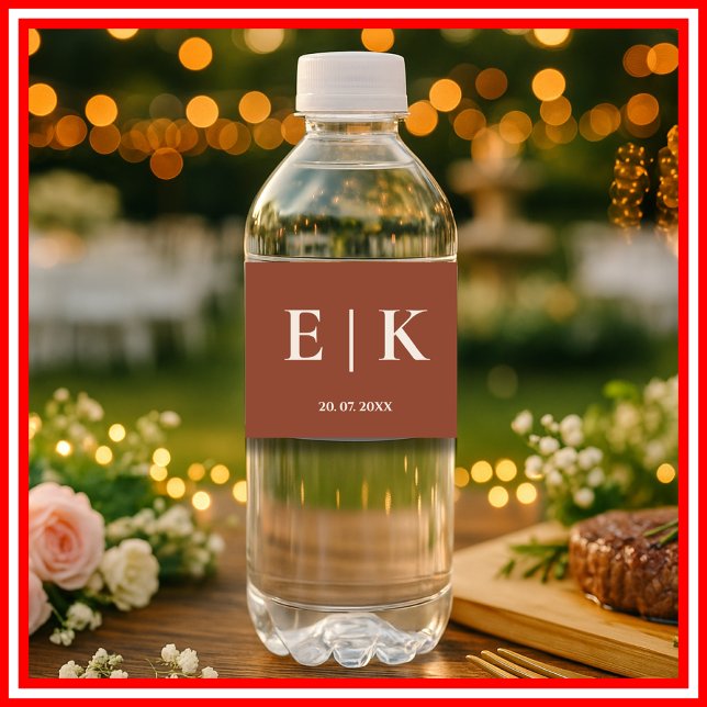 Burnt Orange Boho Terracotta Rustic Wedding Water Bottle Label (Creator Uploaded)