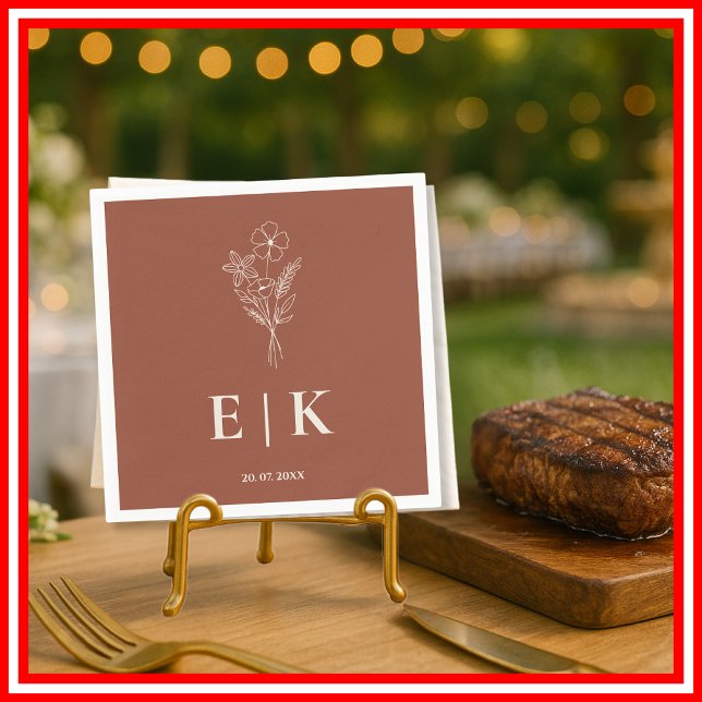 Burnt Orange Boho Terracotta Wildflower  Wedding Napkin (Creator Uploaded)