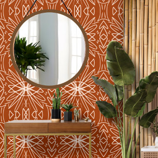 Burnt Orange Boho Tribal Patterned Peel and Stick Wallpaper