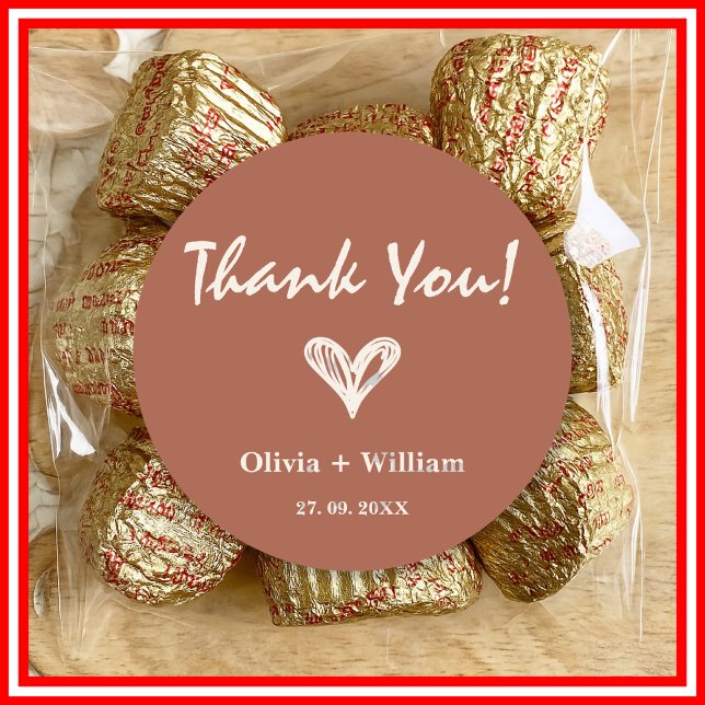 Burnt Orange Boho Wedding Favours Heart Classic Round Sticker (Creator Uploaded)