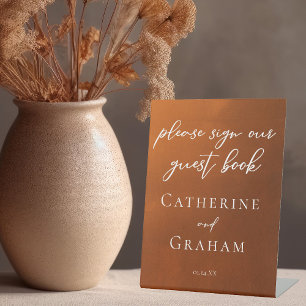 Burnt Orange Boho Wedding Guest Book Pedestal Sign