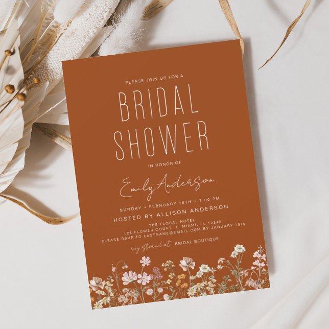 Burnt Orange Boho Wildflower Bridal Shower Invitation (Creator Uploaded)