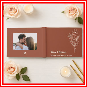 Burnt Orange Boho Wildflowers Rustic Wedding Guest Book