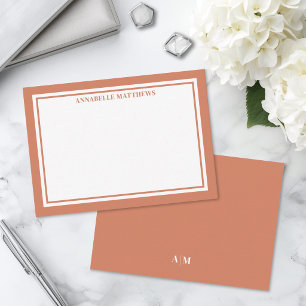 Burnt Orange Border Minimalist Name Monogram Card