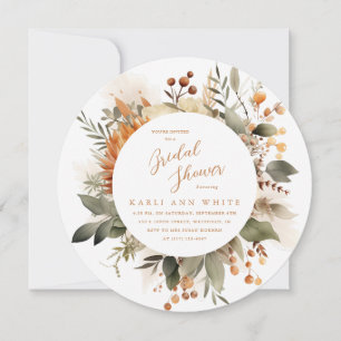 Burnt Orange Botanical Autumn Floral Bridal Shower Invitation