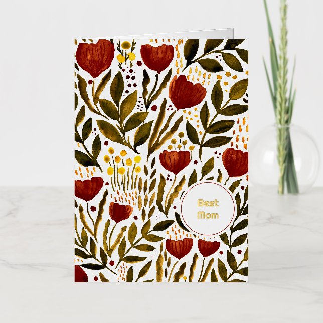 Burnt Orange Botanical Best mum Mother's day Foil Holiday Card (Front)