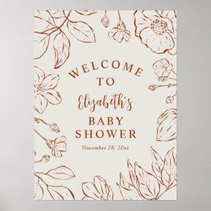 Burnt Orange Botanical Floral Baby Shower Welcome Poster
