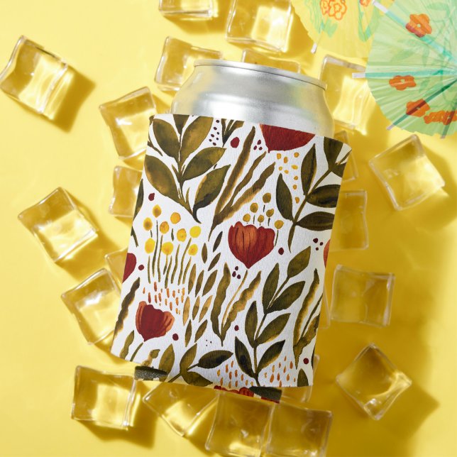 Burnt orange botanical floral illustration  can cooler (In Situ Summer)