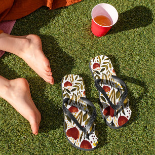 Burnt orange botanical floral illustration  flip flops