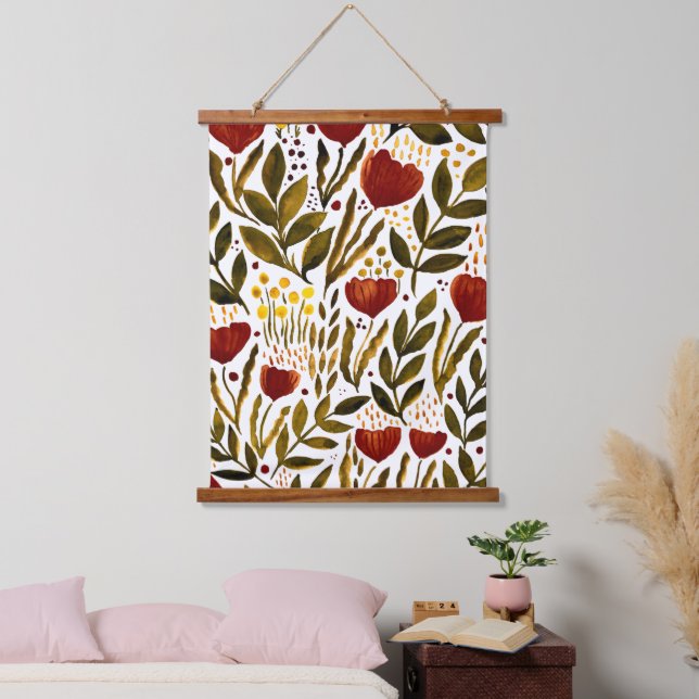 Burnt orange botanical floral illustration  hanging tapestry (Bedroom)