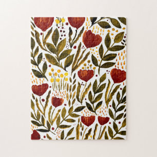 Burnt orange botanical floral illustration jigsaw puzzle