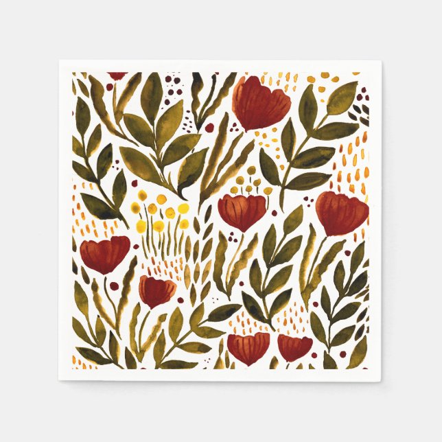 Burnt orange botanical floral illustration  napkin (Front)