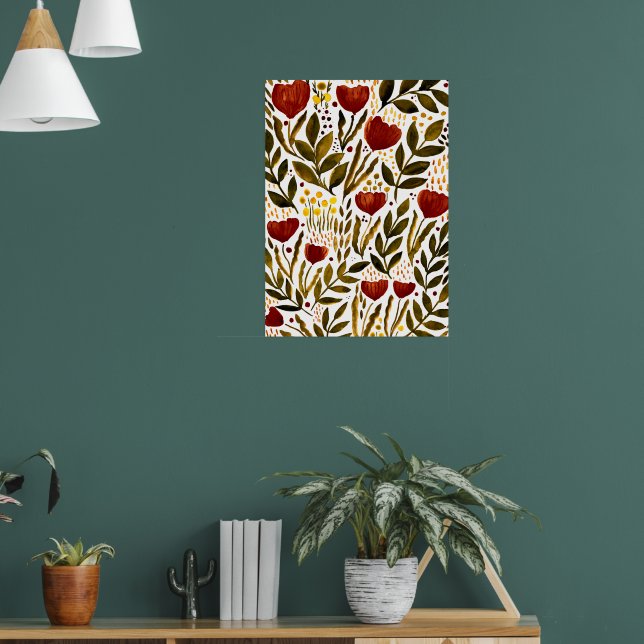 Burnt orange botanical floral illustration  poster (Living Room 1)