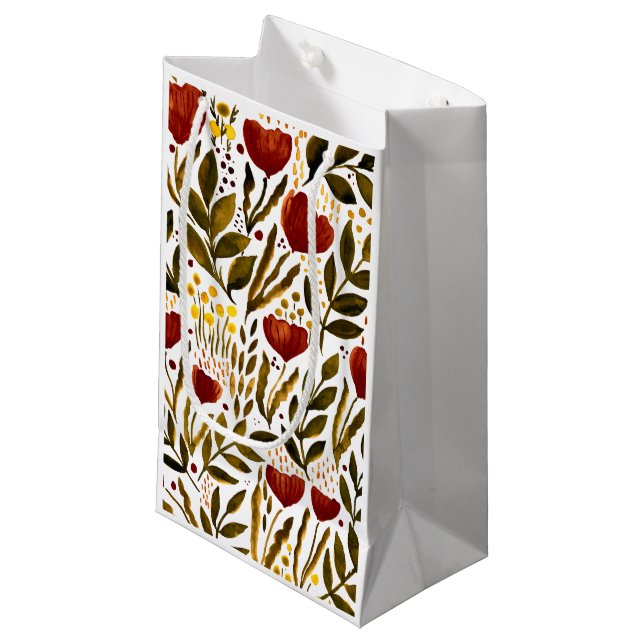 Burnt orange botanical floral illustration  small gift bag (Front Angled)