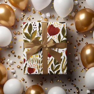 Burnt orange botanical floral illustration wrapping paper sheet