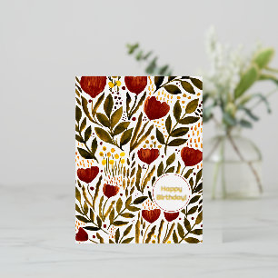 Burnt Orange Botanical Happy Birthday Foil Holiday Postcard