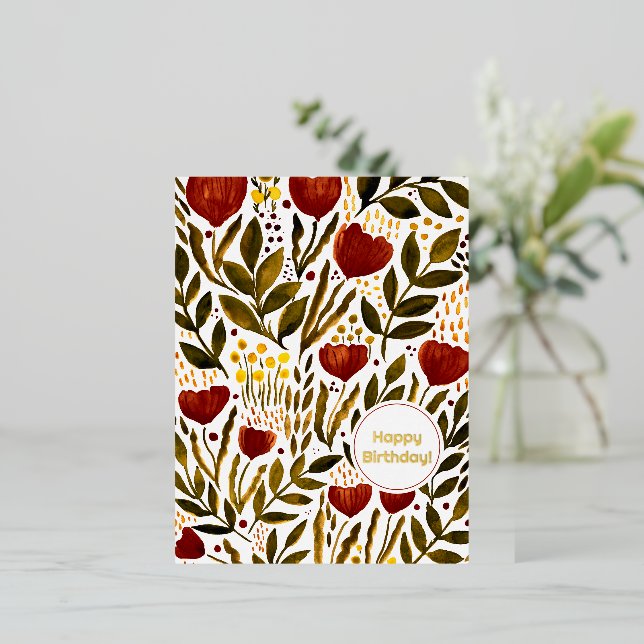 Burnt Orange Botanical Happy Birthday Foil Holiday Postcard (Standing Front)