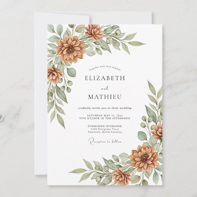Burnt Orange Botanical Harvest Wedding Invitation (Front)