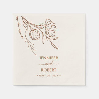 Burnt Orange Botanical Simple Elegant Wedding  Napkin