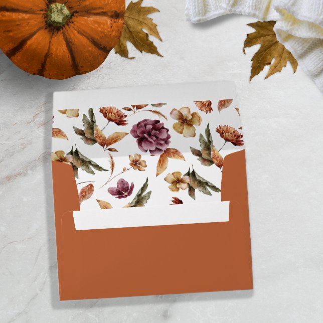 Burnt Orange Bridal Shower Envelope (Terracotta Burnt Orange Envelope Bridal Shower Baby Shower Watercolor Floral Return Address)