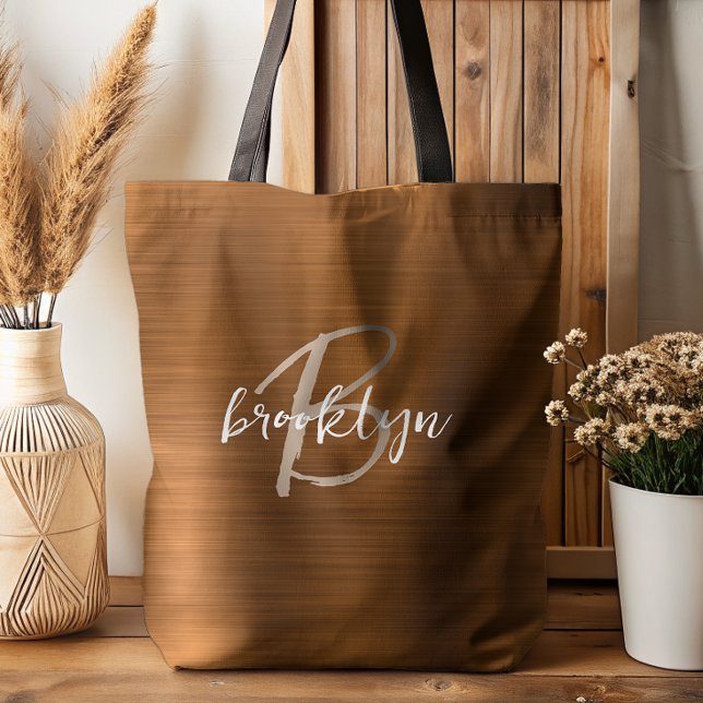 Burnt Orange Brushed Metal Beige White Monogram  Tote Bag (Creator Uploaded)