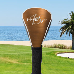 Burnt Orange Brushed Metal Script Monogram Golf Head Cover