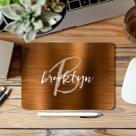 Burnt Orange Brushed Metal Script Monogram  Mouse Mat<br><div class="desc">This elegant personalised mouse pad features a monogram and first name in modern beige and white script on a trendy burnt orange brushed metal background.</div>