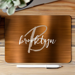 Burnt Orange Brushed Metal Script Monogram  Mouse Mat