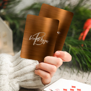 Burnt Orange Brushed Metal Script Monogram  Playing Cards