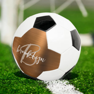 Burnt Orange Brushed Metal Tan Script Monogram Football