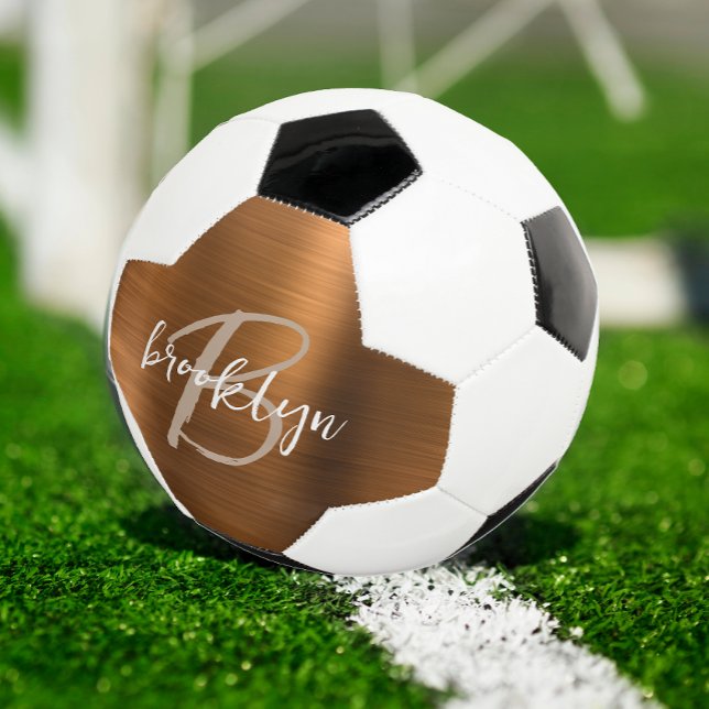 Burnt Orange Brushed Metal Tan Script Monogram  Football (Creator Uploaded)