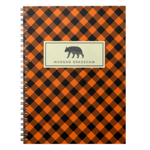 Burnt Orange Buffalo Plaid Black Bear Personalised Notebook