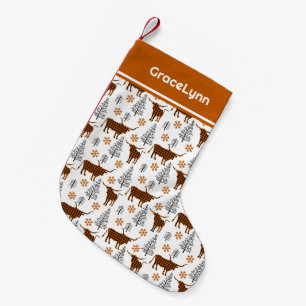 Burnt Orange Buffalo Plaid Longhorn Pattern Small Christmas Stocking