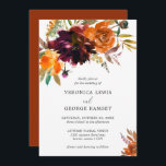 Burnt Orange Burgundy Fall Floral Elegant Wedding Invitation<br><div class="desc">Rustic boho floral wedding invitation featuring a watercolor painted floral bouquet with warm and earthy shades of burnt orange,  terracotta and deep burgundy along with some greenery.  This elegant invitation with the rich shades of autumn is great for a fall wedding.</div>