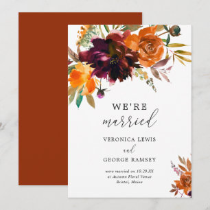 Burnt Orange Burgundy Fall Floral Rustic Wedding Announcement