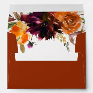 Burnt Orange Burgundy Fall Floral Rustic Wedding Envelope