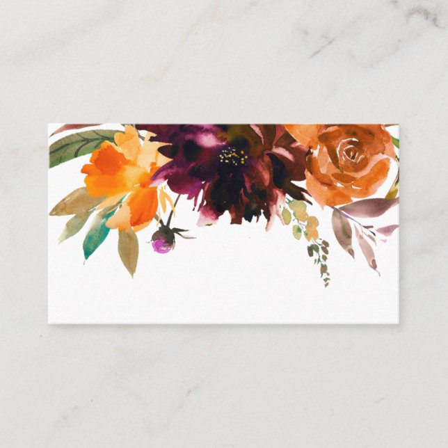 Burnt Orange Burgundy Fall Floral Rustic Wedding Place Card (Front)