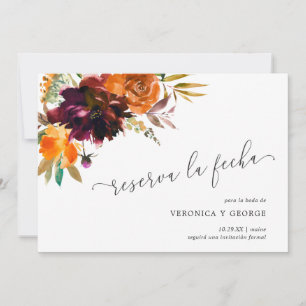 Burnt Orange Burgundy Fall Floral Wedding Spanish Save The Date
