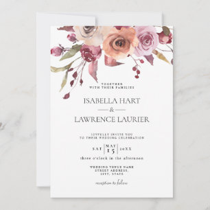 Burnt Orange Burgundy Floral Fall Elegant Wedding  Invitation