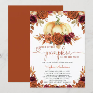 Burnt Orange Burgundy Floral Pumpkin Baby Shower Invitation