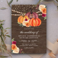 Burnt Orange Burgundy Floral Pumpkin Wood Wedding