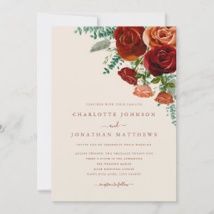 Burnt Orange Burgundy Roses Rustic Fall Wedding Invitation