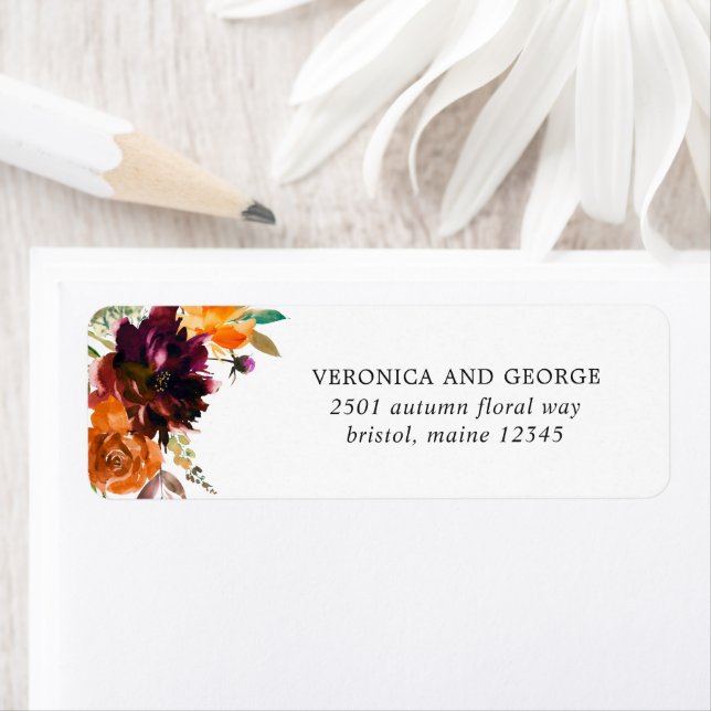 Burnt Orange Burgundy Rustic Floral Return Address (Insitu)