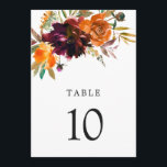 Burnt Orange Burgundy Rustic Wedding Table Number<br><div class="desc">Rustic boho floral Wedding Table Number featuring a watercolor painted floral bouquet with warm and earthy shades of burnt orange,  terracotta and deep burgundy along with some greenery.  This elegant Table Number with the rich shades of autumn is great for a fall wedding.</div>