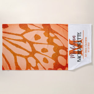 Burnt Orange Butterfly Monogram Bachelorette Party Beach Towel