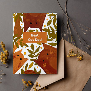 Burnt orange Cats & branches Best cat dad Holiday Card